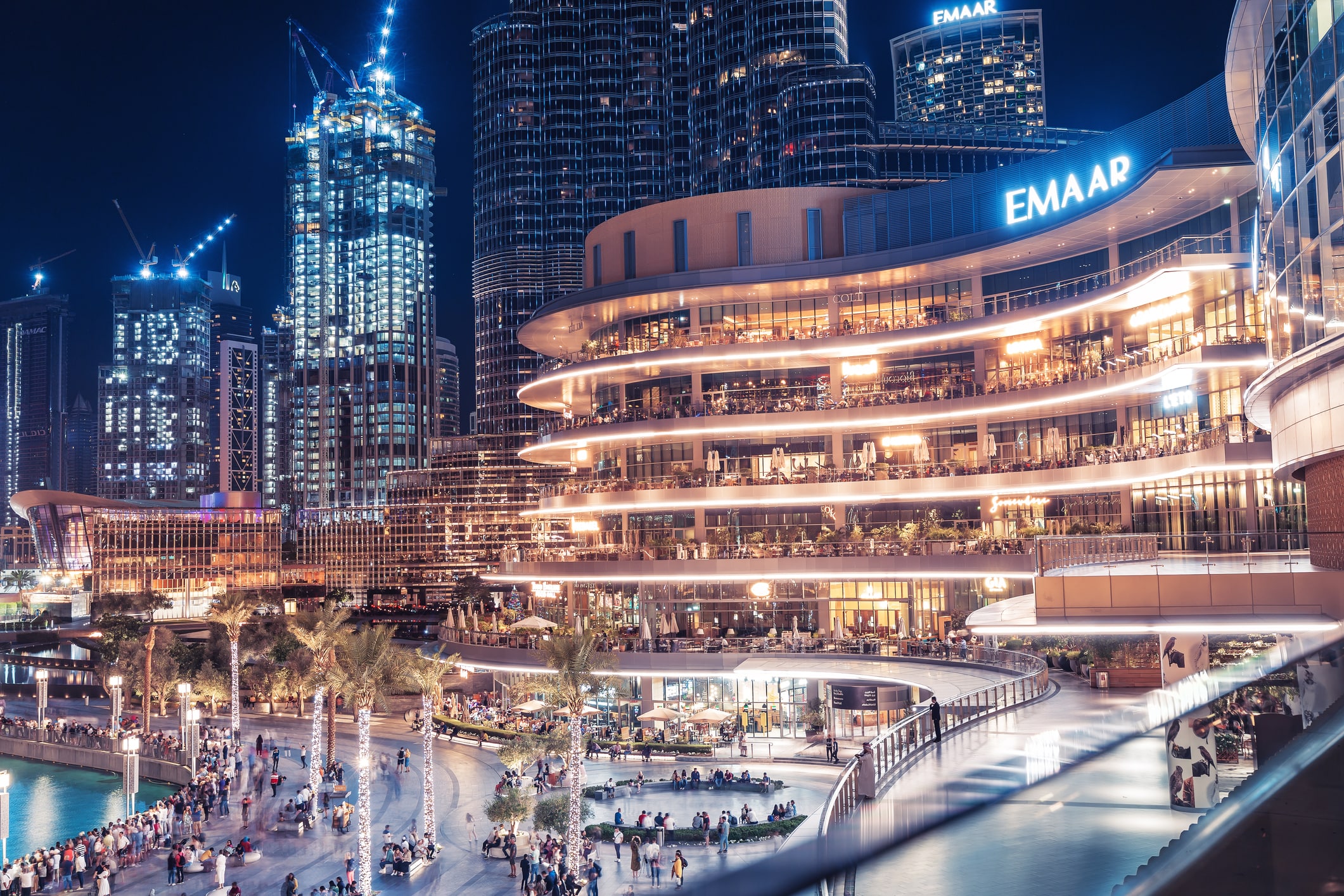 Image of Entrance to the Famous Illuminated Dubai Mall at Night
