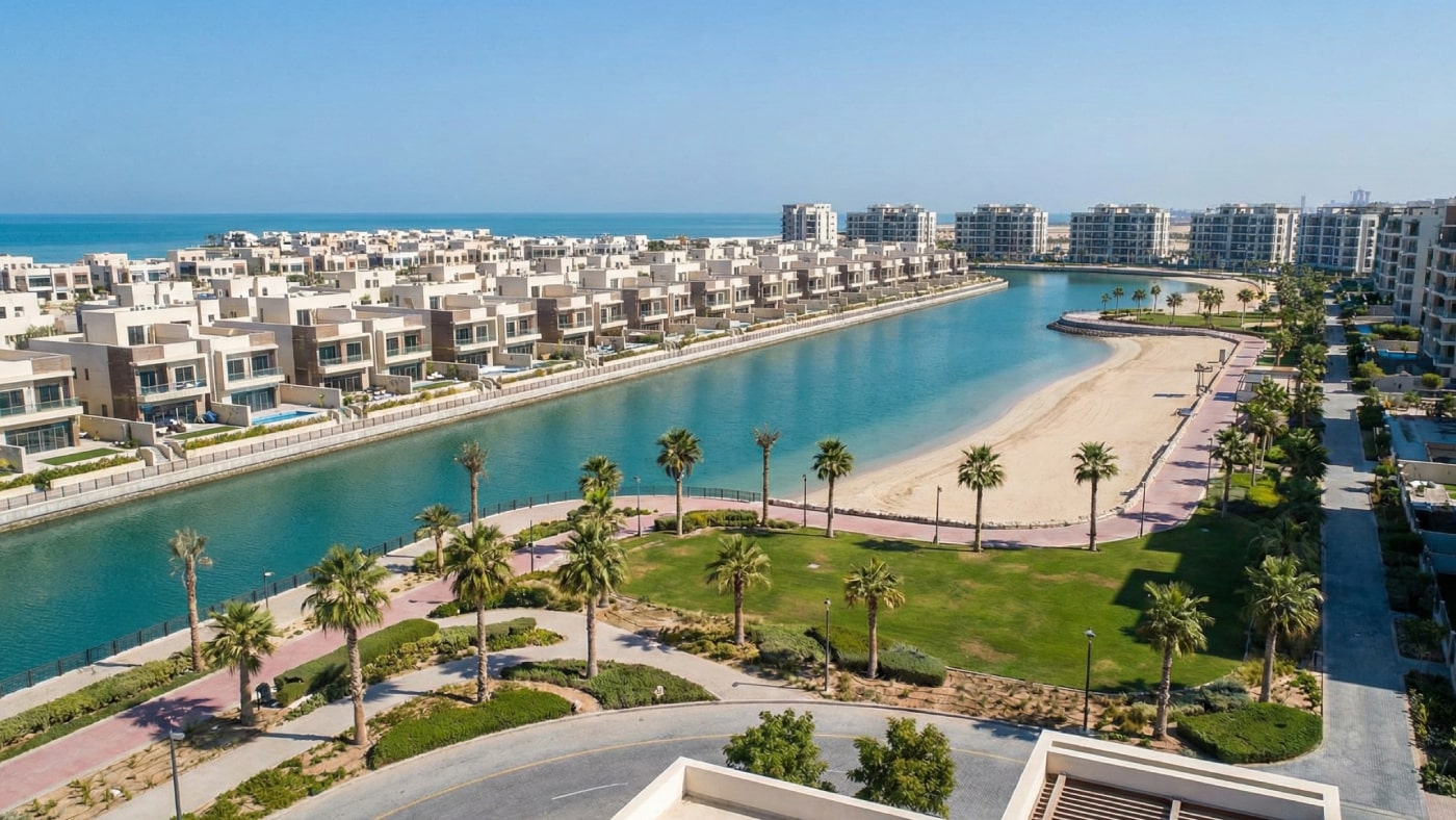 Image of a modern waterfront residential development in Kuwait.