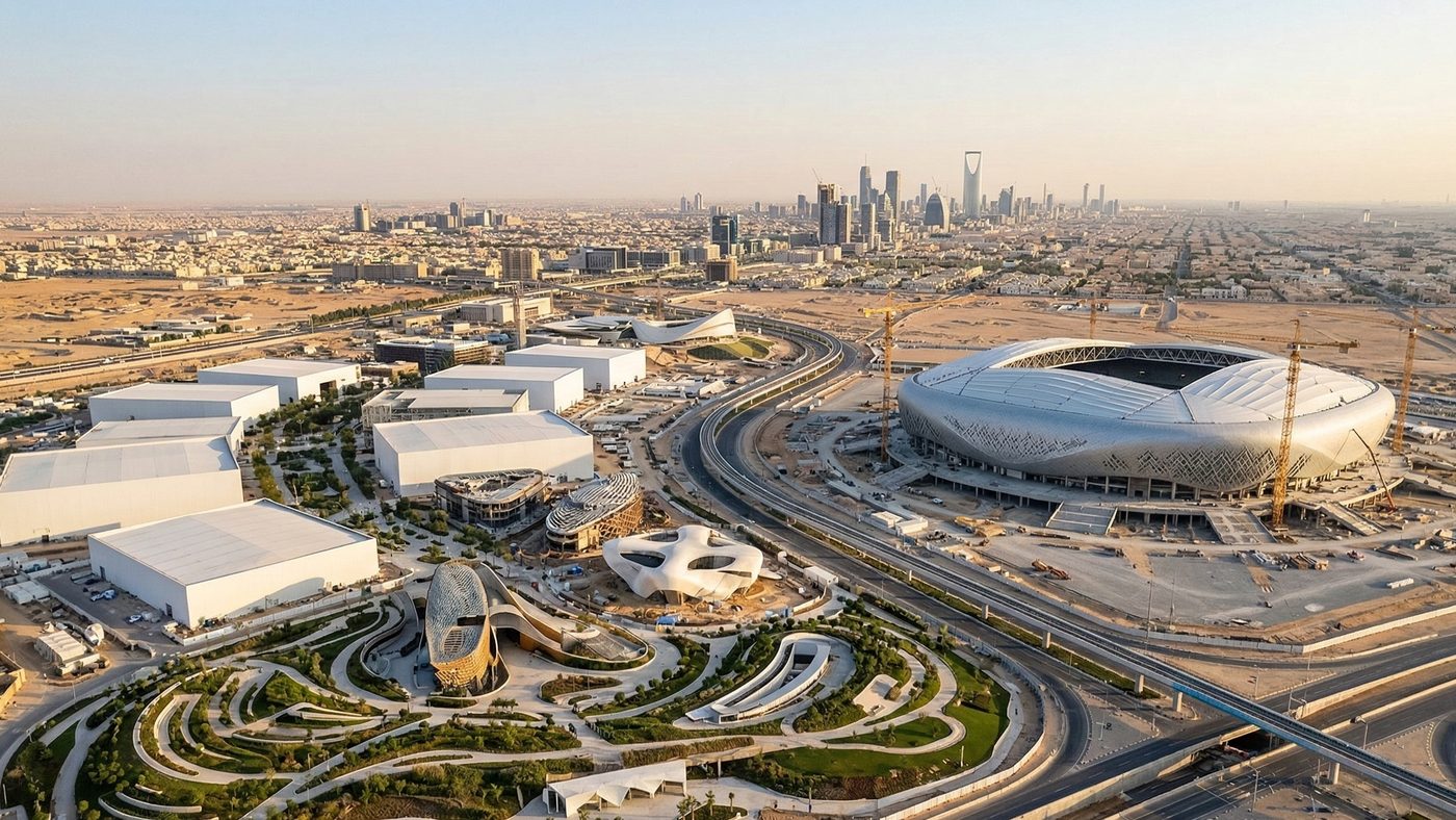 AI Generated Picture of The Future Expo 2030 Site and a New Stadium in Riyadh, representing the next stage of tourism growth.