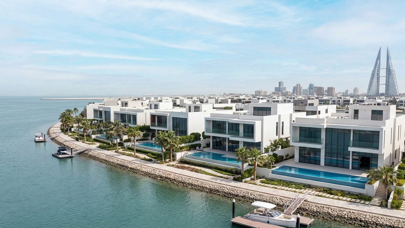AI Generated Picture of Upscale Waterfront Residential Properties in Bahrain, showcasing a vibrant real estate market with global appeal.