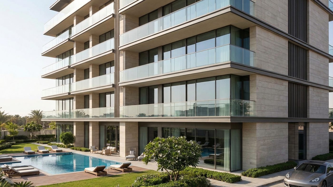 AI Generated Picture of the illuminated exterior of a sophisticated international restaurant and nearby upscale entertainment venue, located in a modern district of Riyadh, Saudi Arabia, at dusk.